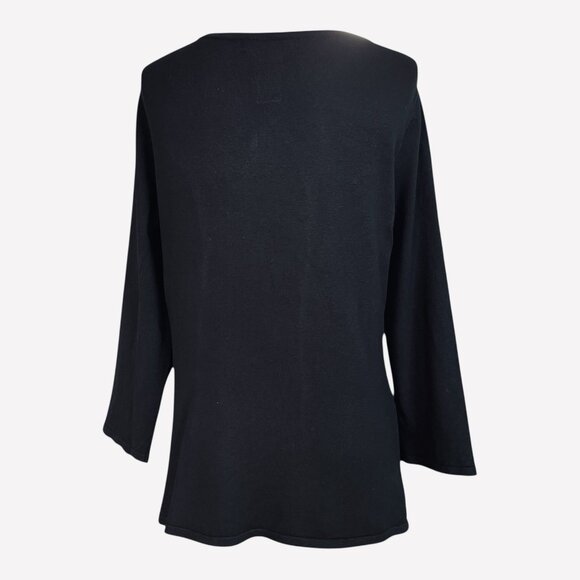 Geoffrey Beene Black Silk Stretch V-Neck Sweater Lace Trim Button Front Top M - Picture 3 of 6